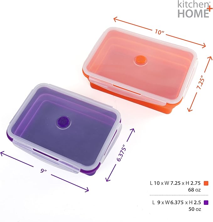 Kitchen Home Thin Bins Collapsible Containers – Set of 2 Extra Large Rectangle Silicone Food Storage Containers – BPA Free, Microwave, Dishwasher and Freezer Safe