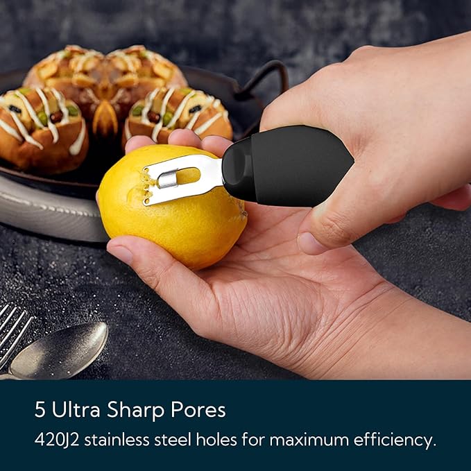 KITCHENDAO Citrus Lemon Peeler Zester Tool to Save Effort, Ultra Sharp Lemon Rind Twist Peeler Tool Bar Bartender Lime Lemon Stripper for Cocktails Kitchen, Black, KD0482B