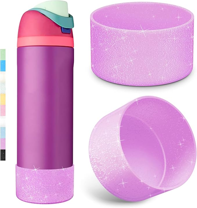 2PCS Glitter Silicone Boot for Owala Water Bottle, Anti-Slip Protective Sleeve for Owala Twist,FreeSip and Flip Stainless Steel Water Bottle, BPA-Free, Dishwasher Safe, Accessories