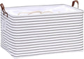 Hinwo 70L Extra Large Storage Bins, Closet Organizers and Storage, Foldable Clothes Storage Baskets with Handles, Containers for Clothing, Blanket, Comforters, Toys, Bedding (Gray Stripe)