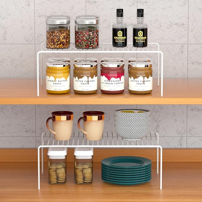 Cabinet Storage Shelf Rack Set of 2, Medium (13 x 9.4 inch) Rustproof Metal Wire Kitchen Cabinet Organizer and Storage, Cupboard Spice Shelf Rack for Plate, Dish, Counter & Pantry Organization