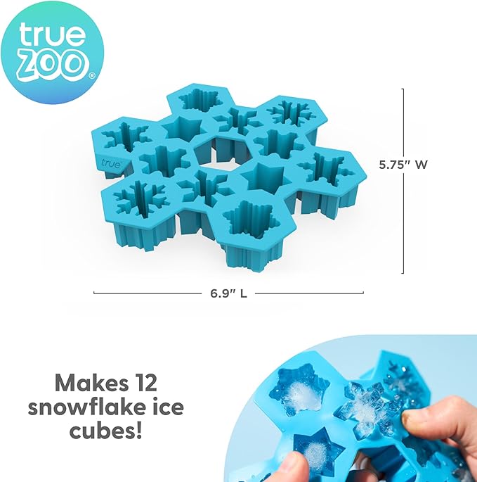 TrueZoo Snowflake Silicone Ice Cube Tray, Flexible Ice Mold for Whiskey, Cocktails, Jello Shots, Chocolates, Desserts, Crafts, Frozen Treats, Kitchen & Home Bar Gifts, Set of 1, Blue
