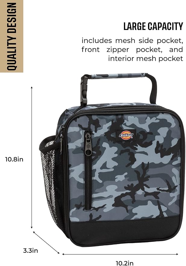 Dickies Basic Insulated Lunch Bag for Work, Thermal Reusable Office Lunch Box for Men, Women (Grey Camo)