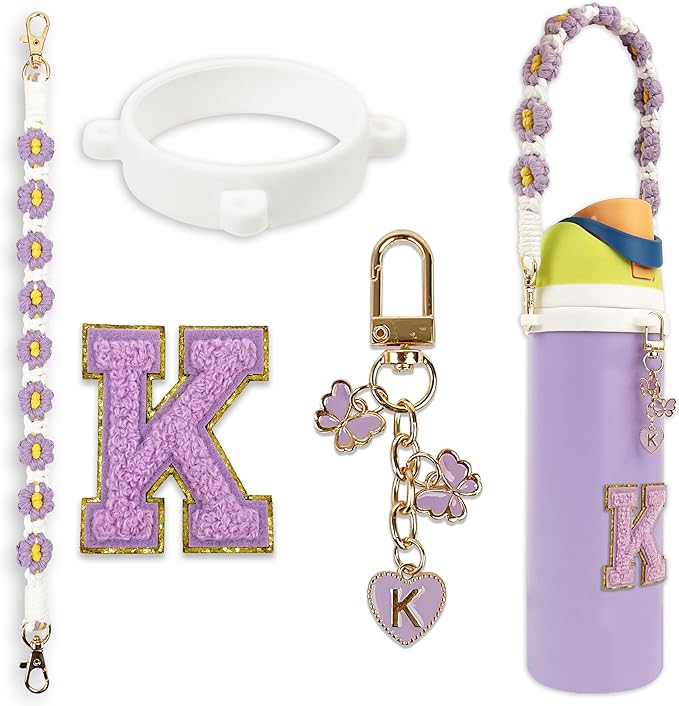 Cute Letter Charm Set Compatible with Owala Water Bottle 24 oz, 32 oz, 40 oz, Owala Kids, Owala Coffee Tumbler, Owala FreeSip – Includes Handle Strap, for Owala Accessories & Stanley Cup Accessories