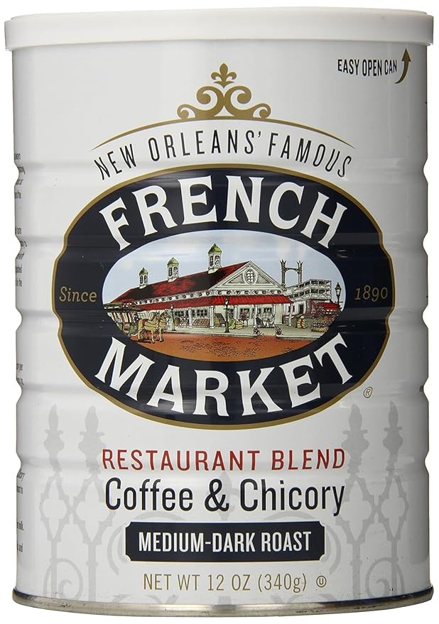 French Market Coffee & Chicory Restaurant Blend Medium-Dark Roast Ground Coffee, 12oz Can (Pack of 1)