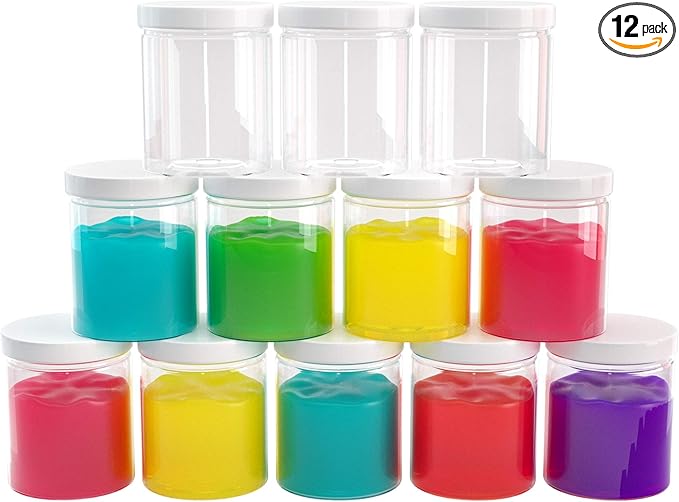 6 oz Plastic Jars with Lids (12 pack) - Clear Empty Containers for Body Lotions, Creams, Butters - Great for Storage and Organization of Crafts, Teas, and Spices