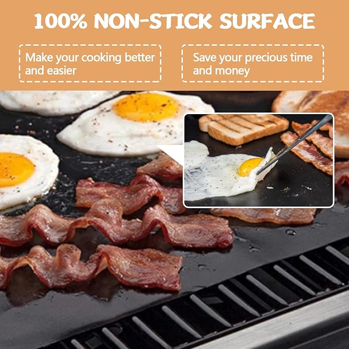 Reusable Grill Mats for Outdoor Grill Set of 6,Heavy Duty Non-Stick BBQ Mats & Oven Liner,Easy to Clean,Works on Gas, Charcoal & Electric Grills - 15.75 x 13 Inch,Black