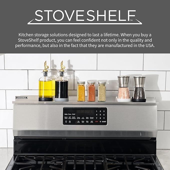 StoveShelf 24" Apartment Length Black Magnetic Shelf for Kitchen Stove - Kitchen Storage Solution with Zero Installation - Over Stove Spice Rack Organizer