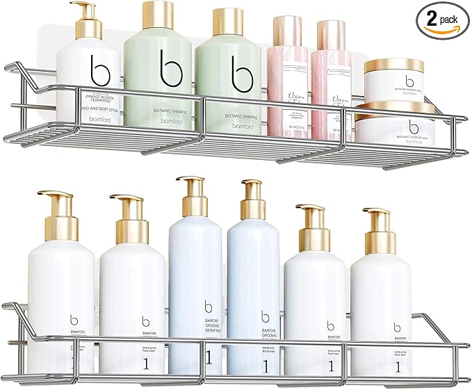 ODesign Adhesive Bathroom Shelf Organizer Shower Caddy Kitchen Spice Rack Wall Mounted No Drilling SUS304 Stainless Steel Rustproof