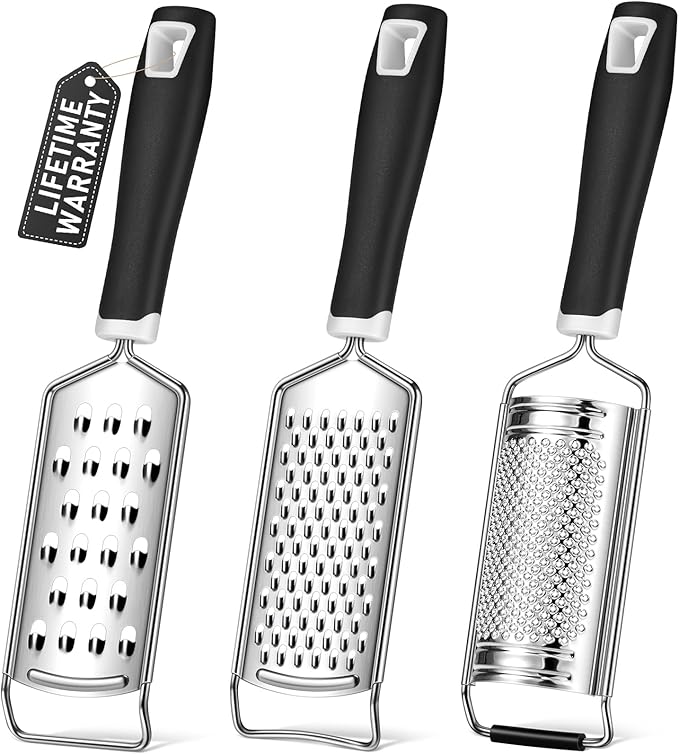 Cheese Grater, Sopito 3 Packs Stainless Steel Lemon Zester Grater with Silicone Handle for Cheese, Chocolate, Spices, and More