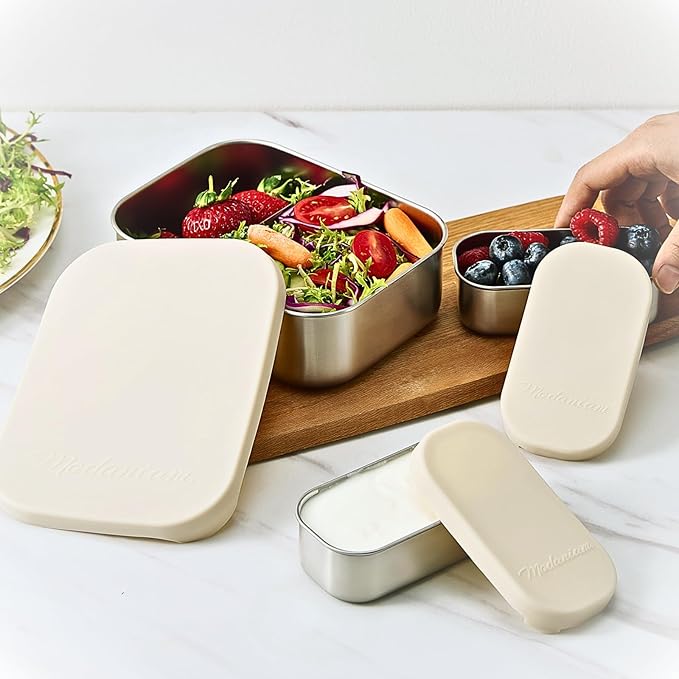 Leak proof Stainless Steel Lunch Box containers | Stainless Steel bento box | Sandwich ,snacks Food Storage with divider compartment |Steel Tupperware | Meal prep| Snack |Metal lunch box|Vanilla