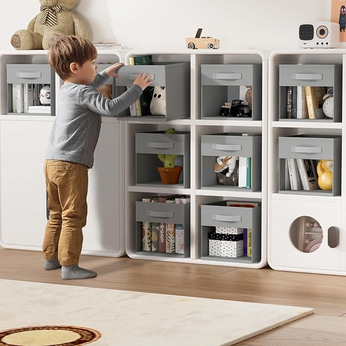 DIMJ Storage Cubes, Cube Oganizer Bin, 12 Pack Foldable Containers with Window, Closet Storage Bins with Handle, 12x 12 inch Storage Boxs for Clothes, Toys, Books (Grey)