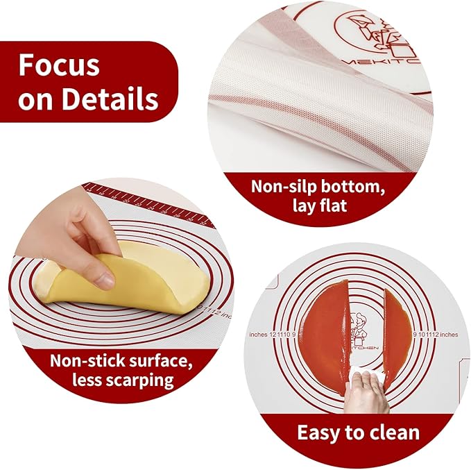 Silicone Baking Mat, Non Stick Pastry Mat Sheet for Dough Rolling, Nonslip Fondant/Pie Crust Mat, Counter Mat Oven Liner Mat for Making Cookies Macarons Bread Baking Supplies Extra Large 26 x 16 Inch