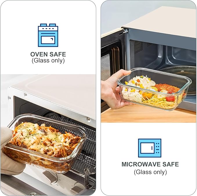 KOMUEE 10 Pack Glass Food Storage Containers, Meal Prep Containers with Lids, Airtight Glass Lunch Boxes, Freezer, Oven, and Microwave Safe, Green