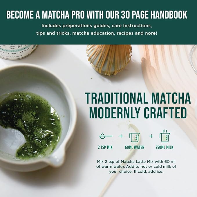 Jade Leaf Matcha - Complete Matcha Whisk Set - Ceremonial Gift Set Includes: Bamboo Matcha Whisk & Scoop, Stainless Steel Sifter, Stoneware Bowl & Whisk Holder, and Prep Guide