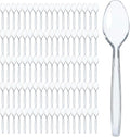 Prestee 300 Clear Plastic Spoons Bulk - Durable Disposable Plastic Silverware Spoons - Heat-Resistant Spoon Cutlery - Heavy Duty Flatware Pack - Disposable Silverware Utensil Set for Hot and Cold Food