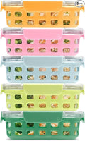 Ello Duraglass 3.4 Cup Meal Prep Sets 10Pc, 5 Pack Set- Glass Food Storage Container with Silicone Sleeve and Airtight BPA-Free Plastic Lids, Dishwasher, Microwave, and Freezer Safe, Meadow