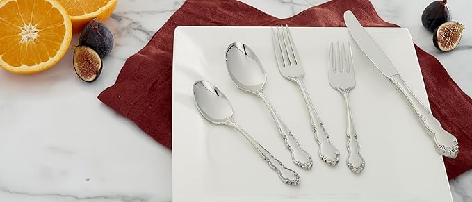 Oneida Silverware Set For 8, Dover 45-Piece Fine Flatware Set with Serving Utensils, Service For 8, 18/10 Stainless Steel, Ornate Pattern, Dishwasher Safe, Knives Spoons & Forks Set (Silver 45 Pieces)