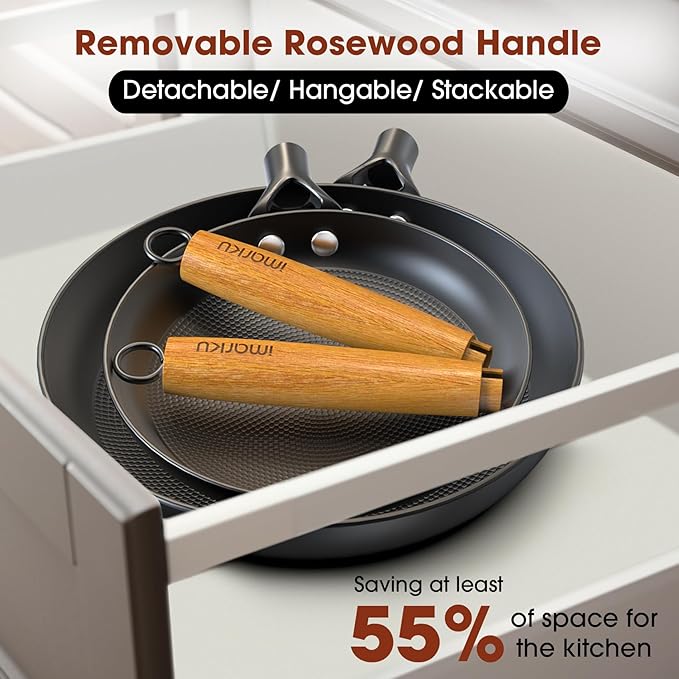 imarku Non Stick Frying Pans - 8 inch & 10 inch Frying Pan Nonstick Set, Honeycomb Lock Oil Cast Iron Skillets, Dishwasher Safe, Induction Compatible, Detachable Handle Pans, Best Gifts