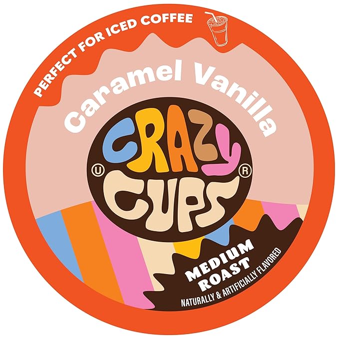 Crazy Cups Flavored Coffee Pods, Caramel Vanilla, Single Serve for Keurig K Cups Machines, Medium Roast in Recyclable Pods(Pack of 1, 22 Count Total)