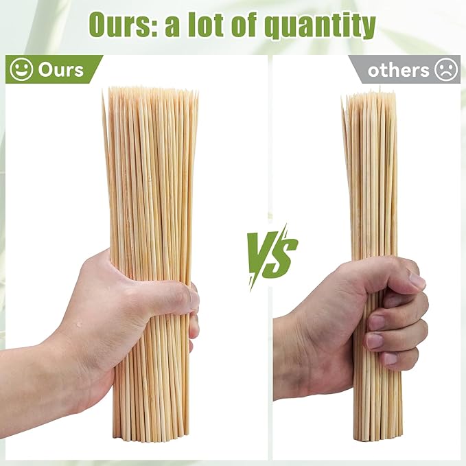 200PCS 10 inch Bamboo Skewers for BBQ,Appetizer,Fruit,Cocktail,Kabob,Chocolate Fountain,Grilling,Kitchen, Crafting and Party. More Size Choices 6"/8"/10"/12"/36"