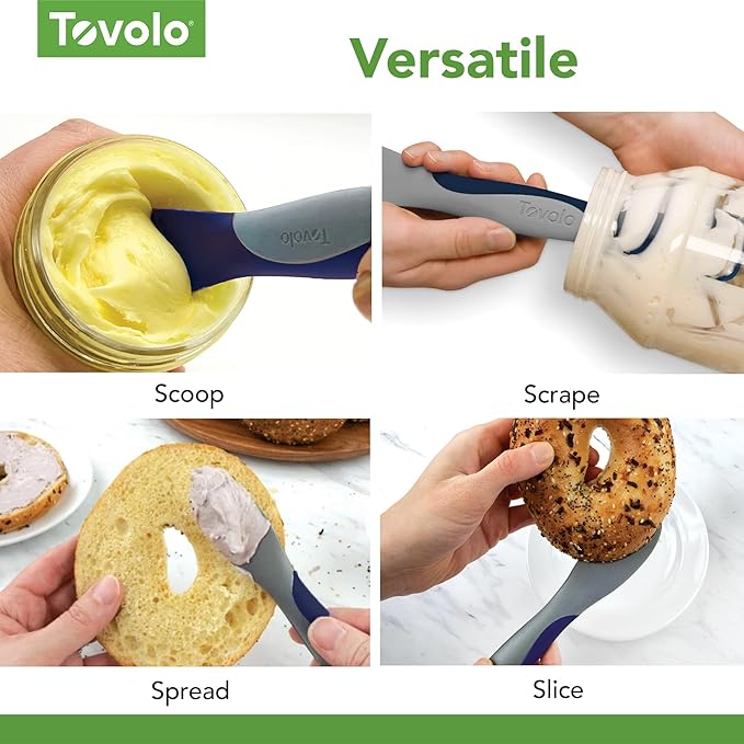 Tovolo Mini Scoop and Spread Tool for Kitchen Meal Prep Small Sandwich Spreader Spatula for Peanut Butter Jelly, Silicone BPA Free Dishwasher Safe Scooper Spreader, Deep Indigo and Oyster Gray
