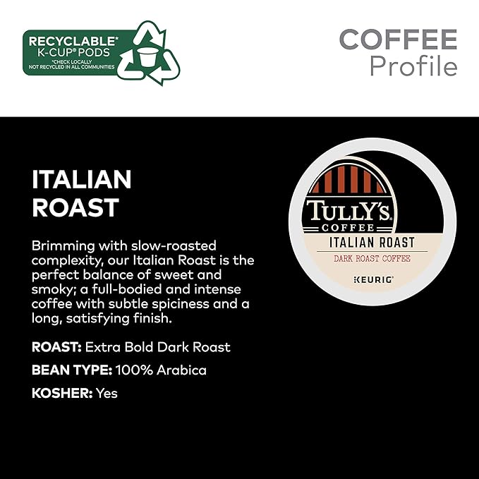 Tully's Coffee Italian Roast, Keurig Single-Serve K-Cup Pods, Dark Roast Coffee, 72 Count