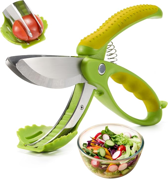 Salad Scissors, Salad Chopper with Double Blades, Lettuce Chopper, Lettuce Scissors for Chopped Salad, Chopped Salad Chopper Tool for Tossing and Chopping in Salad Bowl (Yellow)