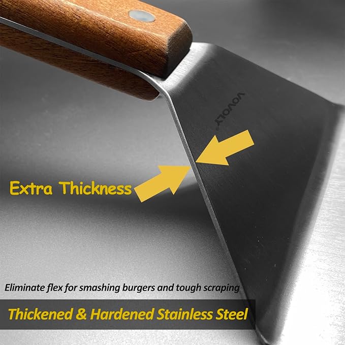 Stainless Steel Metal Spatula, Long Griddle Spatula, Hamburger Smasher Turner Scraper - Pancake Flipper - BBQ Turner and Flat Top Griddle Fliiper - Commercial Grade,3x8 inch