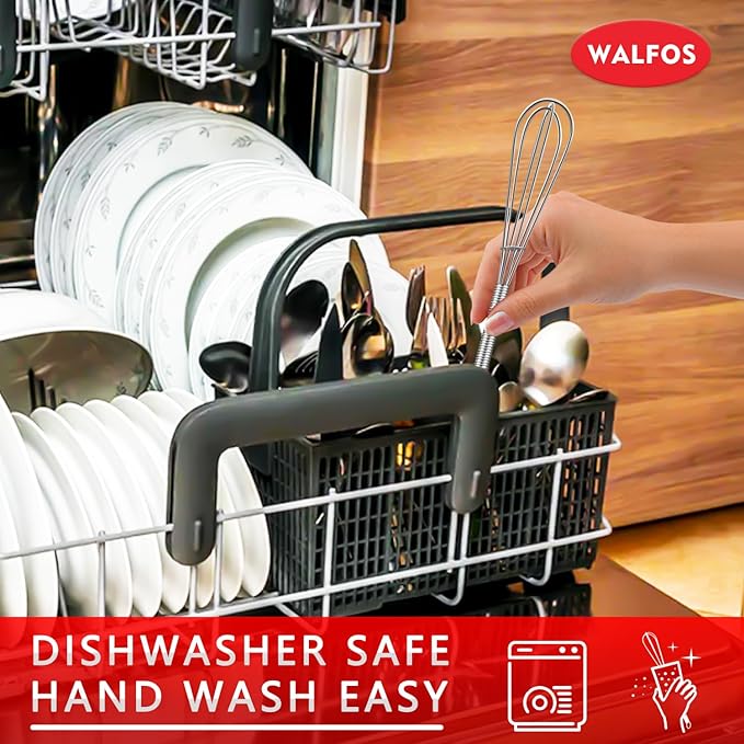 Walfos 6 Inch Mini Whisks, Small Whisks Bulk 304 Stainless Steel Set of 6, Tiny Whisk For Beating Eggs, Whisking, Blending Ingredients, Mixing Sauces