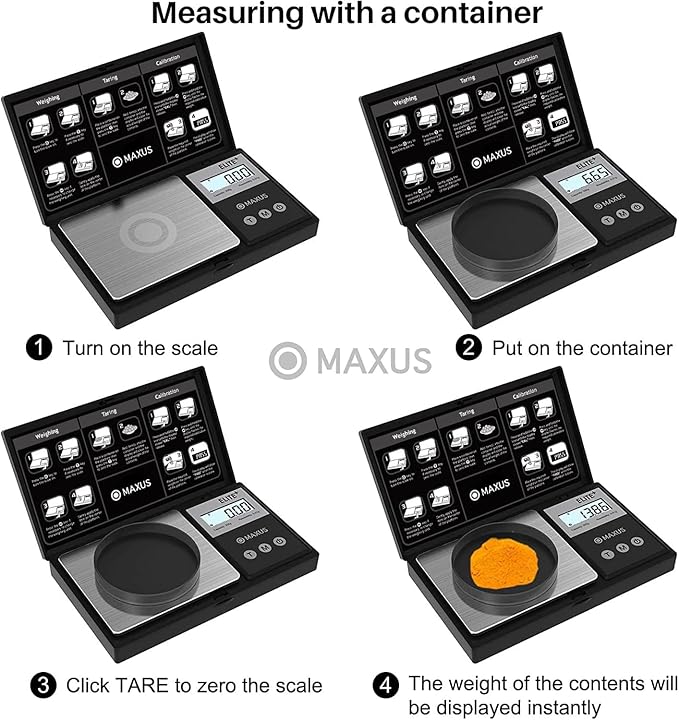 MAXUS Digital Pocket Gram Scale 500g x 0.01g High Precision with Tray, Weighs Small Food, Jewelry, Ounces, Grains, LCD Display, Tare Function
