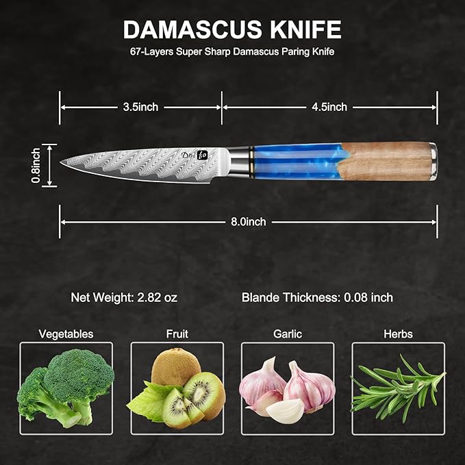 Classic Paring Knife 3.5 Inch, Japanese VG10 Steel Damascus Fruit Knife, Sharp Small Kitchen Knife with Gift Box and Resin Wood Handle,Ideal Birthday Gift for Men and Women