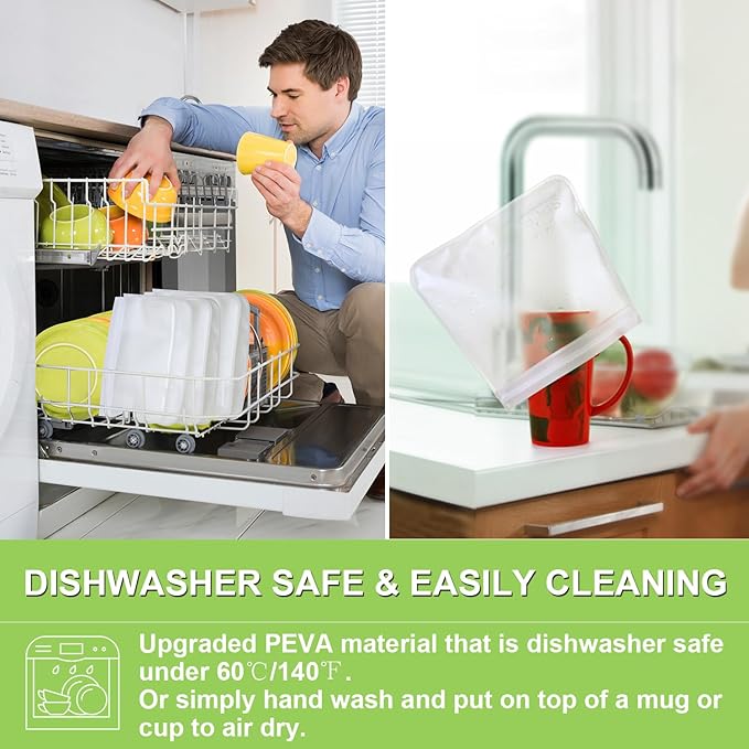 SPLF 6 Pack Dishwasher Safe Reusable Gallon Freezer Bags, BPA FREE Extra Thick Reusable Storage Bags Leakproof Silicone and Plastic Free for Marinate Meats, Cereal, Sandwich, Snack, Travel Items