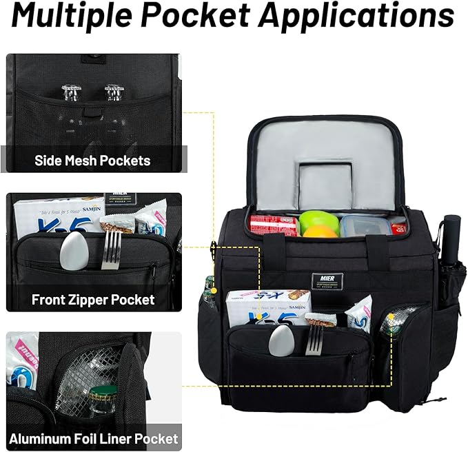 MIER 30L Extra Large Soft Cooler Bag with Bottle Opener for Camping Beach BBQ Grocery Golf Leakproof Picnic Lunch Bag, Collapsible, Top Flip Lid, 45Can (Black)