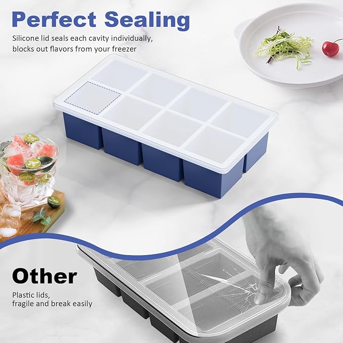 Large Ice Cube Trays for Whiskey: GGOW Big Silicone Ice Cube Trays 2Inch- Huge Square Ice Cubed Tray for Whisky and Cocktail