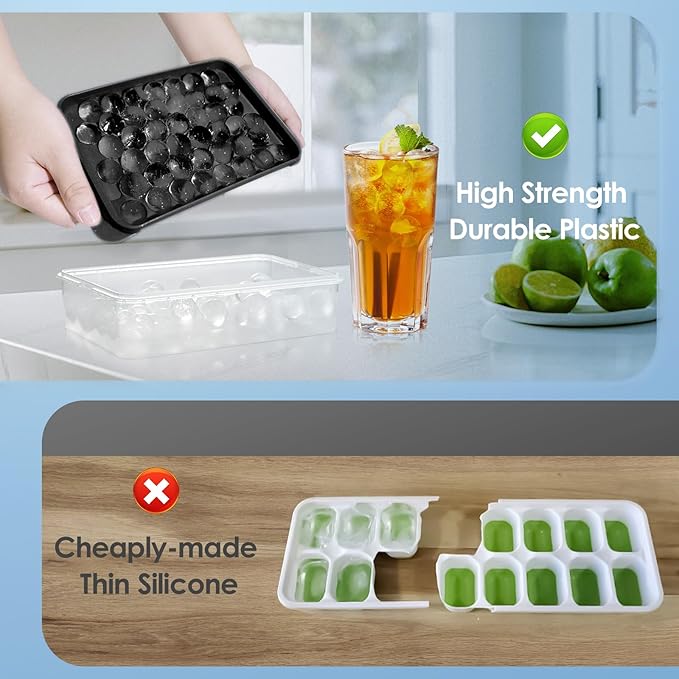 WIBIMEN Ice Cube Tray with Lid and Bin - Round Ice Trays for Freezer with Lid - Ice Cube Trays for Freezer with Ice Container (0.8"-2PACK Black)