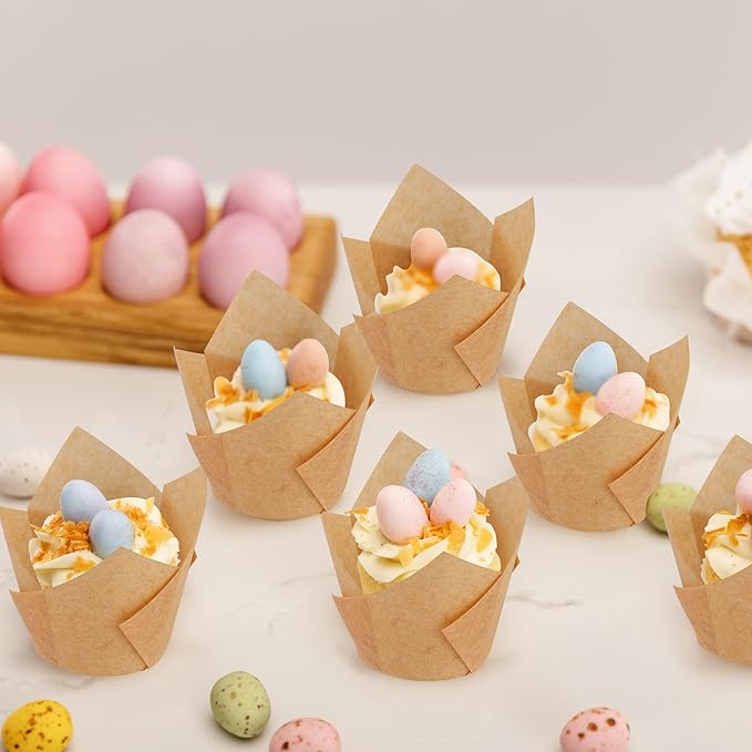 Ruisita 150 Pieces Mini Baking Cups Tulip Baking Cups Cupcake Liners Muffin Liners for Wedding, Birthday, Baby Shower Parties, Natural, White, Brown, Black