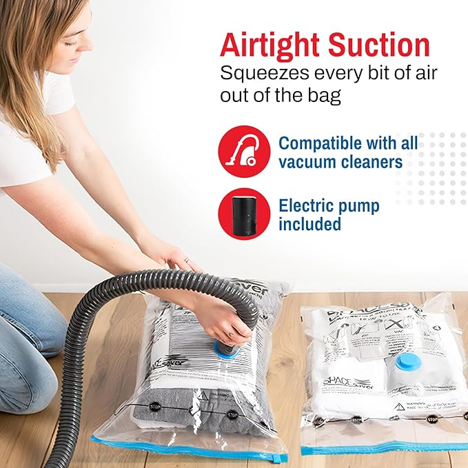 6 Pack Medium Vacuum Storage Bags for Comforters, Blankets & Clothes –Vacuum Sealed Compression Bags with Hand Pump – Space Saver Storage Bags for Bedding, Moving, Travel & Organization
