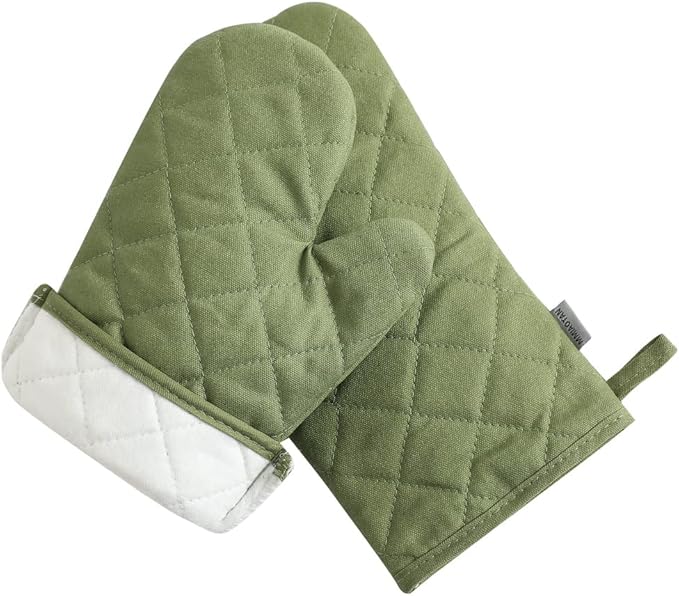 Oven Mitts and Pot Holders 4 pcs Set,High Heat Resistant 500 Degree Extra Thicken Long Kitchen Cotton Oven Glove for Cooking (12 Inch,Green)