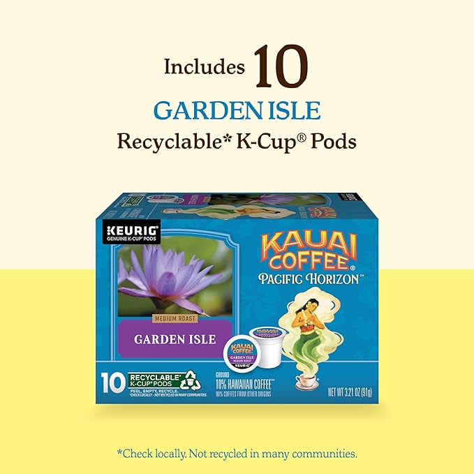 Kauai Coffee K-Cup Pods for Keurig Brewers – Arabica Coffee, 10% Hawaiian – Medium Roast, Bright Aroma With Light Floral Notes – Garden Isle, 1 Pack of 10 Single Serve K-Cups