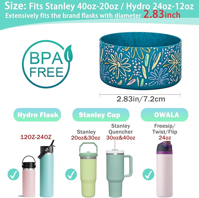 WK IEASON Protective Silicone Base Boot for Hydro Flask Mouth, Anti-Slip Silicone Sleeve Cover Bumper for Hydro Water Bottle Accessories -2.83inch Bottom Diameter