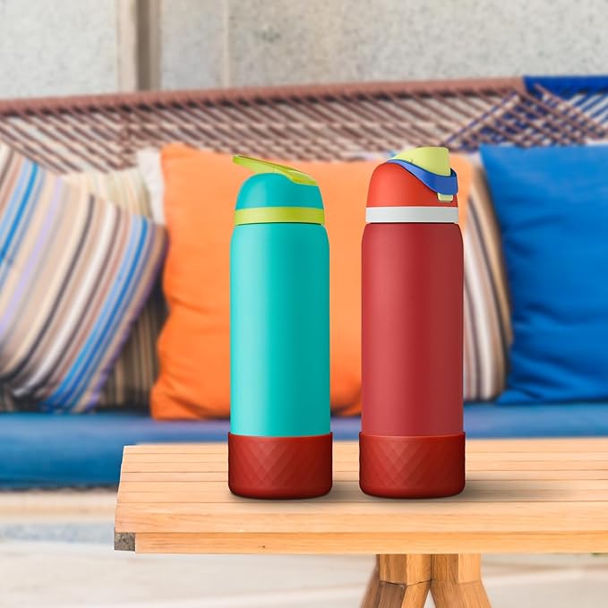 2PCS Silicone Water Bottle Boot for Owala 32oz, Protective Bottom Bumper Anti-Slip Sleeve for FreeSip, Twist, and Flip Stainless Steel Bottles, Dishwasher Safe and BPA Free(Dark Red)