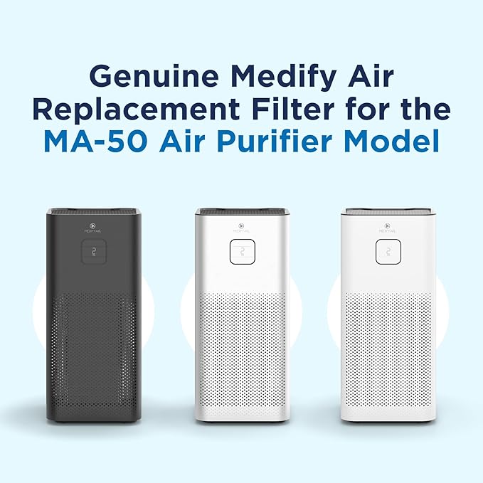 Medify Air MA-50 Genuine Replacement Filter | for Smoke, Smokers, Dust, Odors, Pet Dander | 3 in 1 with Pre-Filter, H13 HEPA, and Activated Carbon | Removal to 0.1 Microns | 2-Pack