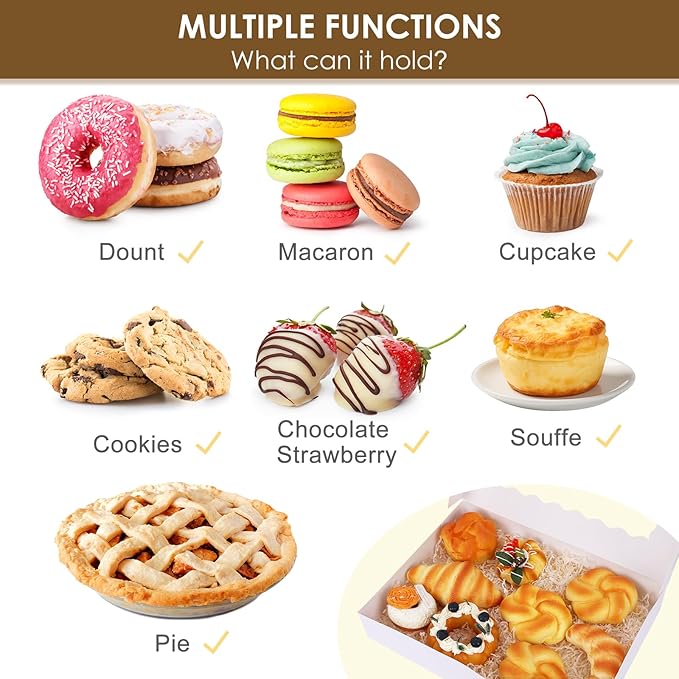 Moretoes 40pcs Cookie Boxes, 14x10x2.5 Inch Auto-Popup Bakery Boxes with Window, for Donuts, Pies, Cakes, Muffins, and Pastries