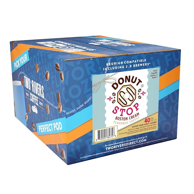 Donut Stop Flavored Pods Compatible with 2.0 K Cup Brewers Flavor, Boston Cream Flavor, 40 Count