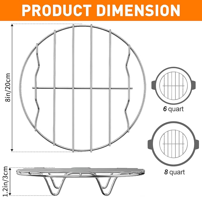 TamBee 8 Inch Cooking Rack Round 304 Stainless Steel Cooling Racks Baking and Cooling Steaming Rack w Stand Cookware for Air Fryer Pressure Cooker Canning 2Pcs