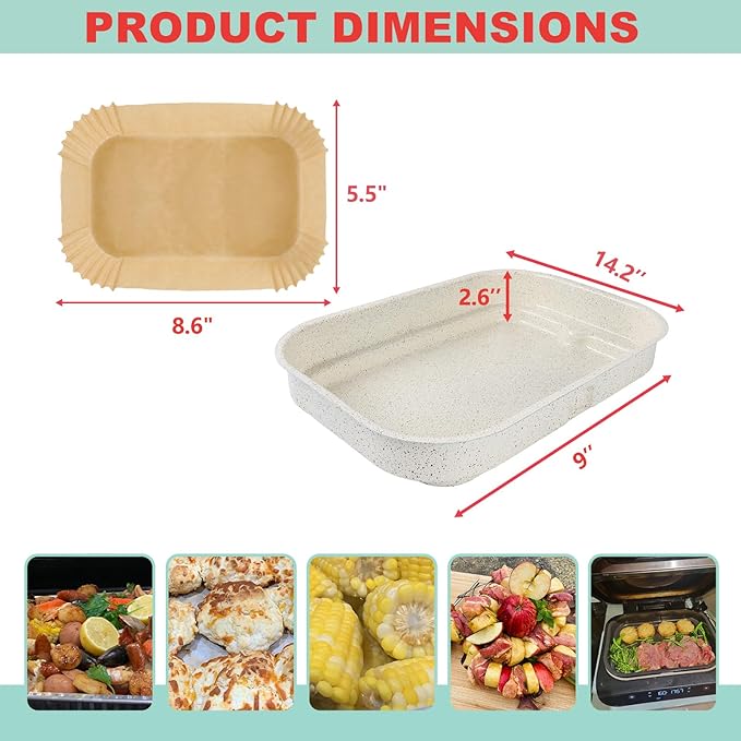 Griddle Pan and Air Fryer Liners for Ninja Foodi FG551/DG551 Smart XL 6-in-1 Grill Accessories, Non-Stick Upgraded Ceramic Cooking Pot for Ninja Foodi DG551 Replacement Parts, 100 PCS Parchment Paper