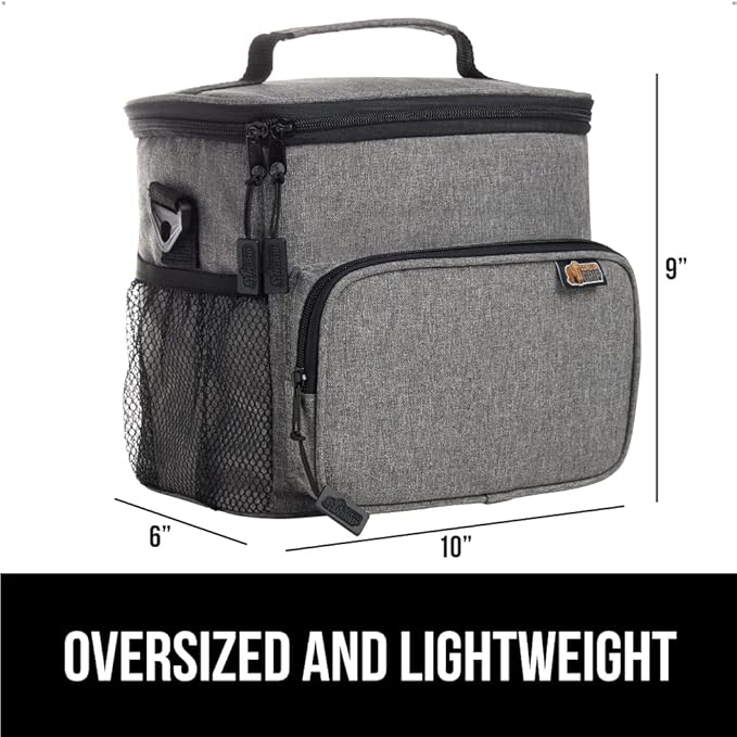 GORILLA GRIP Reusable Insulated Lunch Box Bag for Women Men, Large Leakproof Soft Cooler Bags, Multiple Compartments, Mesh Pockets, Adjustable Strap, Food Tote Keeps Drinks Cold, 8L, 10x9, Light Gray