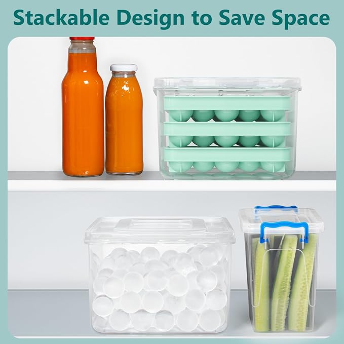 3 Pack Ice Trays for Freezer, 99 PCS Ice Cube Tray with Lid and Bin, Round Ice Cube Mold, Circle Ice Maker for Chilling Drinks (0.8 inch, Green)