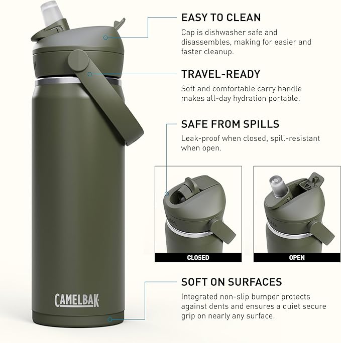 CamelBak Thrive Flip Straw Insulated Stainless Steel Water Bottle Moss, 20oz